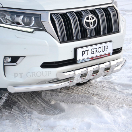Защита переднего бампера двойная с пластинами d63/63мм (НПС) TOYOTA LAND CRUISER PRADO 150 (2017-н.в.) купить недорого с доставкой в Каменск-Шахтинский