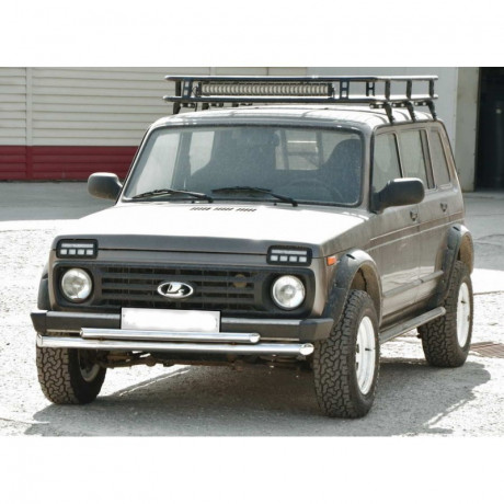 Защита переднего бампера «Труба двойная без коробочек» (d63.5) B@3 21214, 2131 "L@DA 4х4" (Сталь) купить недорого с доставкой в Каменск-Шахтинский